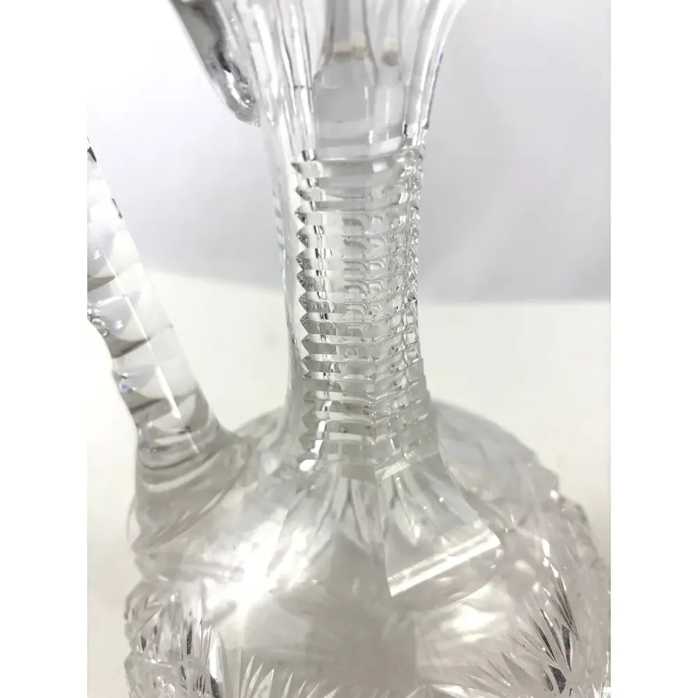 Antique Clear ABP Cut Glass Wine Decanter +‎ Stopper Cruet Stepped Ring Neck